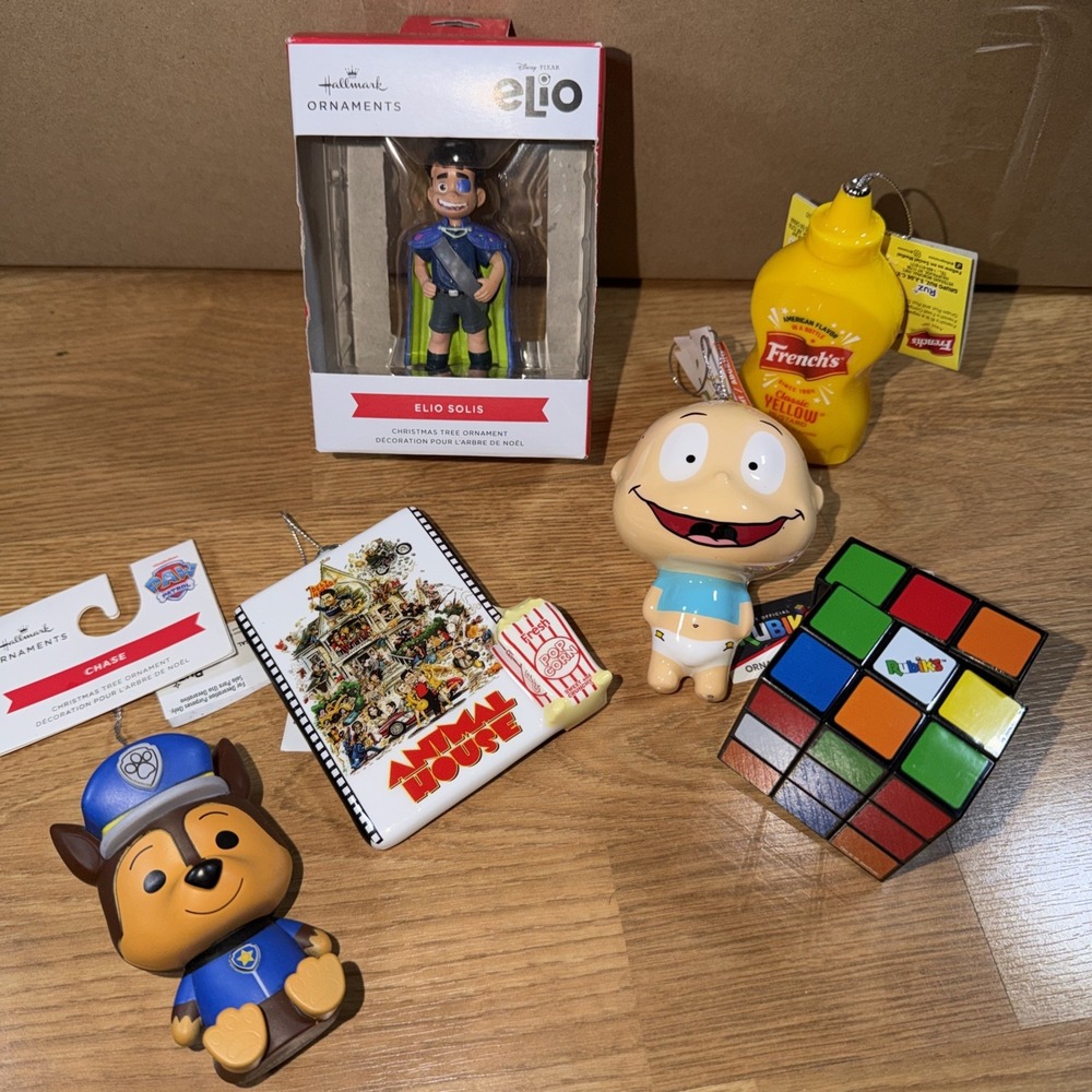 Hallmark Lot Of 6 Christmas Ornaments Decoupage Paw Patrol Animal House Elio Tom